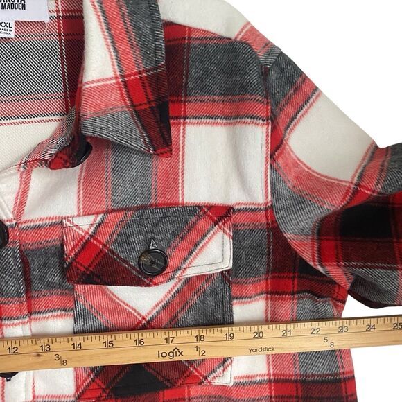 BB Dakota Steve Madden Fleece Shacket Shirt Women 2XL Red Black Plaid Western - Picture 3 of 9